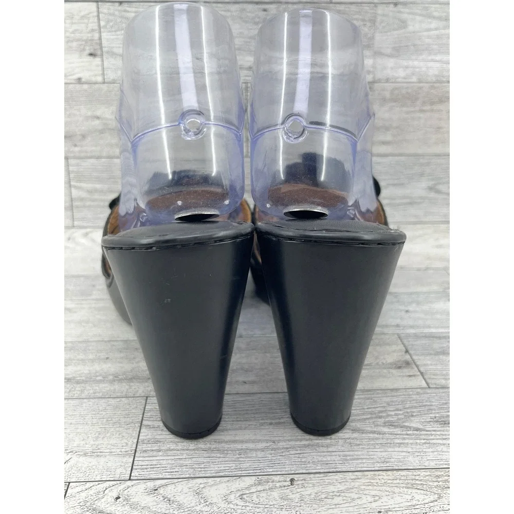 Born Black Leather Wedge Sandals Floral Rosette Slip On Mules Platform Women 10